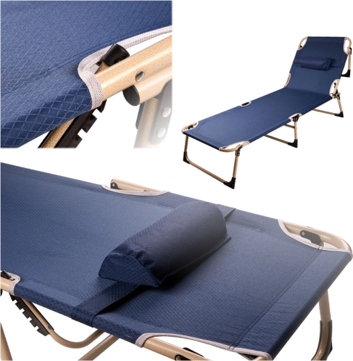 Zusammenklappbare Campingliege LUARO mit verstellbarer Rückenlehne, 193 cm – Marineblau
