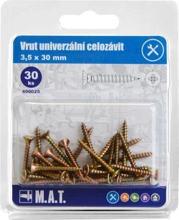 Universele schroeven, volledig schroefdraad 3,5 × 30 mm, verzinkt, 30 stuks