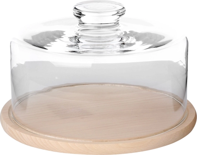 Boîte à fromage avec cloche en verre et planche en bois 24 cm