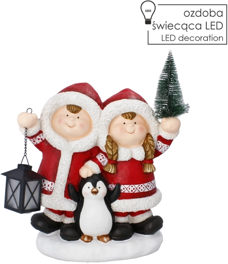 Christmas decorative figurine of children with a lantern with LED lighting - 1 piece