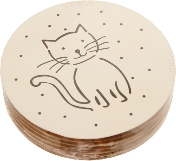 Lot de dessous de verre en liège motif chat blanc – 6 pièces