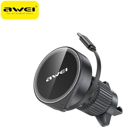 Awei MagSafe magnetic car vent mount with retractable cable (black)