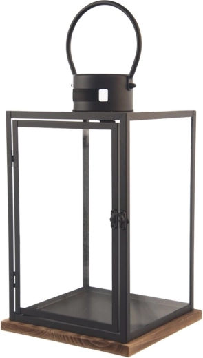 Metal Lantern with Wooden Details – Black, Medium