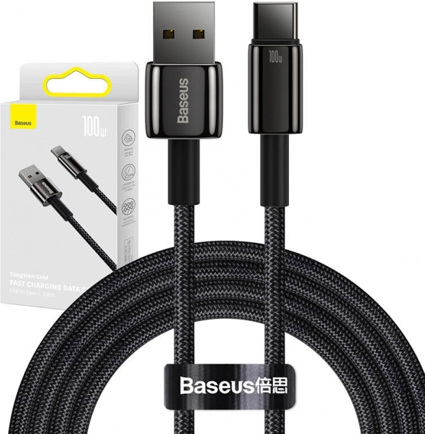 Kabel Baseus Tungsten Gold USB auf USB-C, 100 W, 2 m schwarz