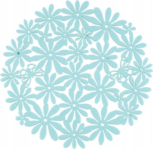 Rundes Filz-Platzset in Mint mit Blumenmotiv, 30 cm
