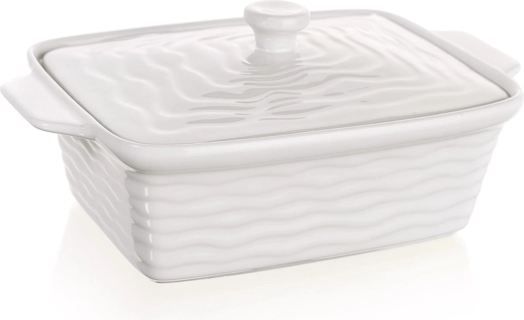 Keramische ovenschaal met deksel 28 × 18 cm Culinaria white