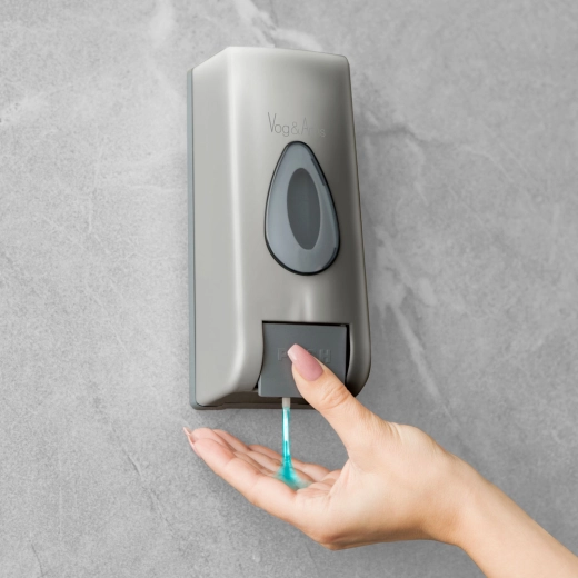 Wandgemonteerde handmatige dispenser voor vloeibare zeep 350 ml, zilverkleurig