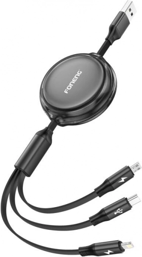 Foneng X113 3-in-1 einziehbares Ladekabel 1,1 m schwarz