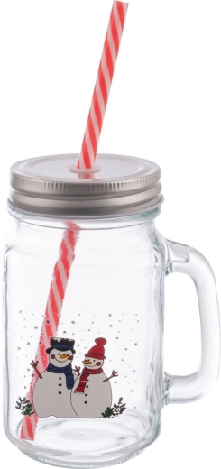 Snowman jar with lid and straw 0.5 l