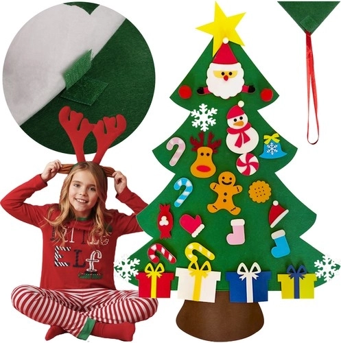 DIY Felt Christmas Tree with Ornaments 90 cm