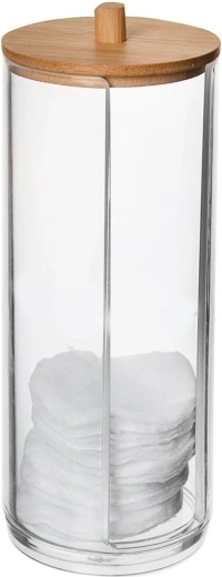 Dispenser voor cosmetische wattenschijfjes WHITNEY van acryl met bamboe deksel