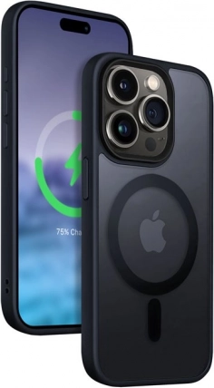 magnetische hybride frost mag cover hoes voor iphone 15 pro max, donkerblauw