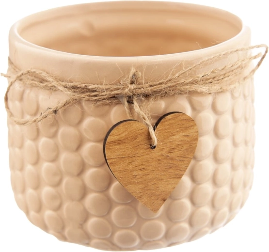 Cache-pot en céramique beige avec bois 13 cm