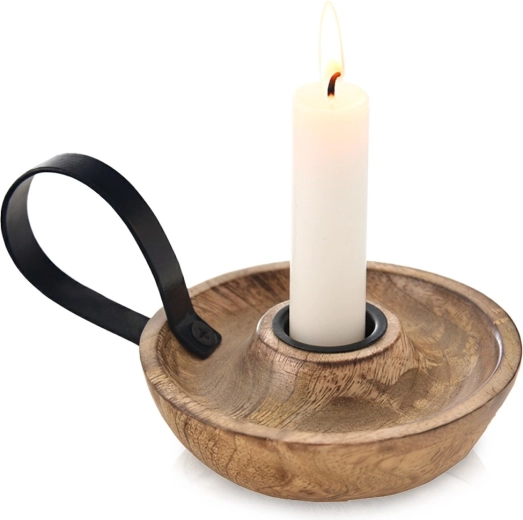 Kerzenhalter aus Mangoholz mit Metallhenkel 14 × 10 × 8,5 cm ORION