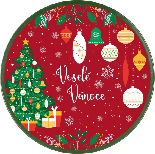 Christmas round metal tray with a tree 26 × 2.5 cm - 1 piece
