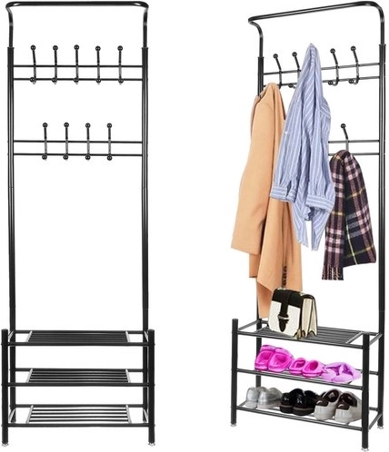 Freestanding clothes rack with shoe shelves