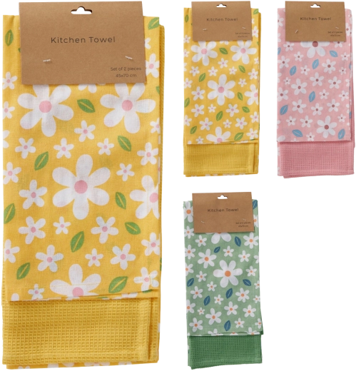 Lot de 2 torchons de cuisine à motif floral 70 × 45 cm