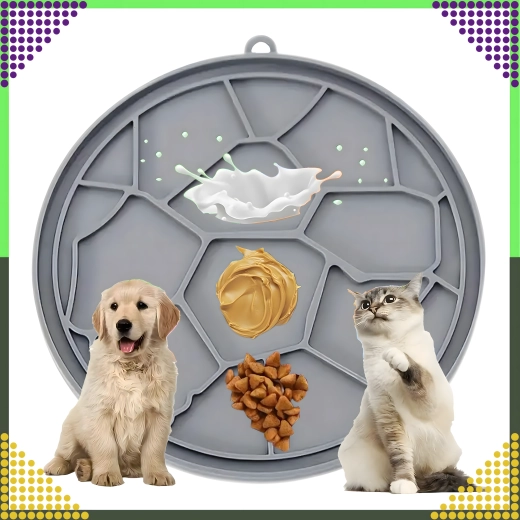 Tapis de léchage en silicone gris pour chiens et chats