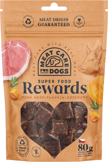 Meat Care Rewards Dog snacks – varkensvlees met pompoen en rozemarijn 80 g