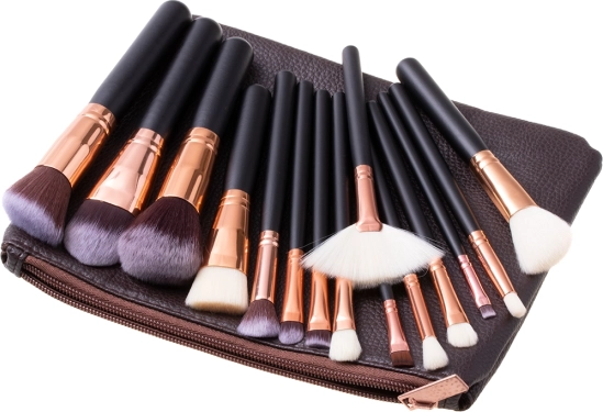 Set of 15 Makeup Brushes with Case - Brown