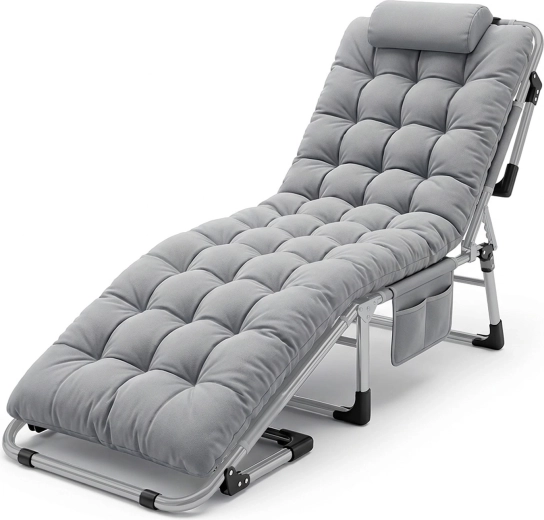 Adjustable comfort: 5 backrest positions + fold-down legs