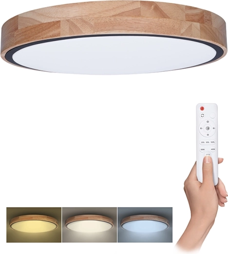 Solight LED plafond- en wandlamp Iron Oak met afstandsbediening 48 W, 40 cm, dimbaar, CCT 3000–6500 K