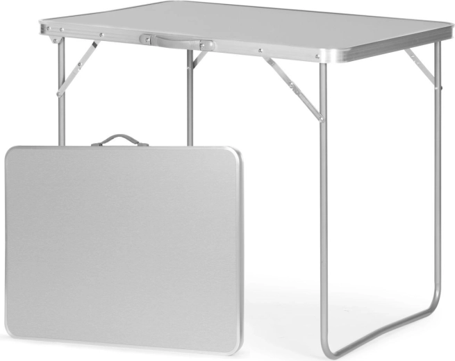 Opvouwbare campingtafel in de vorm van een koffertje met handgreep 80 × 60 × 70 cm, zilverkleurig - 1 stuk