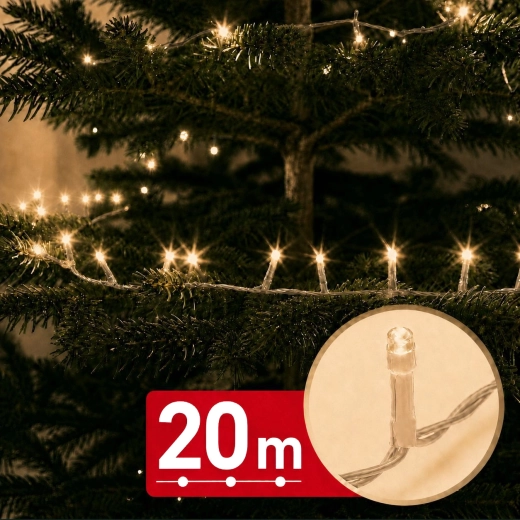 Guirlande lumineuse LED avec minuterie, 20 m, 400 LED, blanc chaud