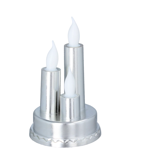 Triple LED candle in silver, 14 cm