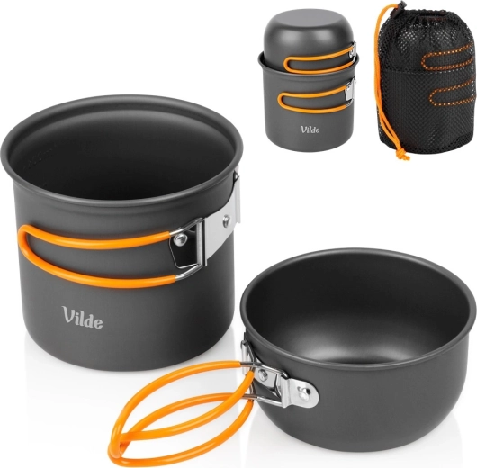 Vilde Camping-Kochset aus eloxiertem Aluminium 800/450 ml (3-teilig)