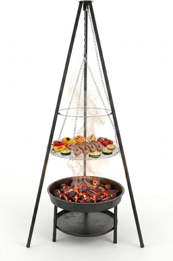 Grote hangende vuurschaalgrill op driepoot 2-in-1