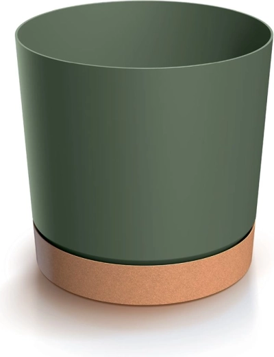 Cache-pot avec soucoupe TUBO ECO Wood 10,8 cm vert foncé