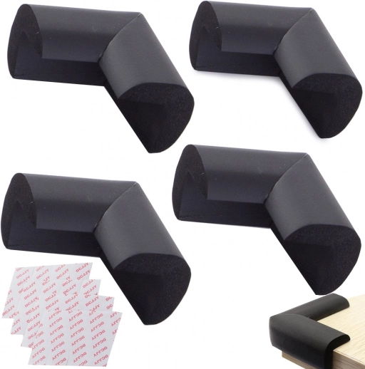 Beschermhoeken voor meubels van zacht schuim, zwart, set van 4 stuks