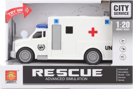 Plastic battery-powered ambulance with lights and sounds