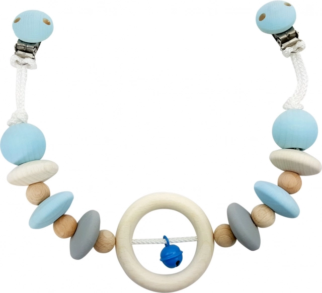 HESS natural wood stroller hanger with blue bell