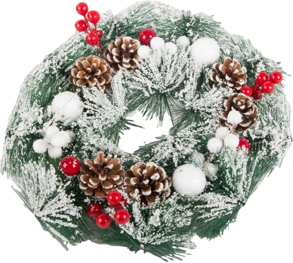 Christmas wreath with pine cones and red berries 20 cm