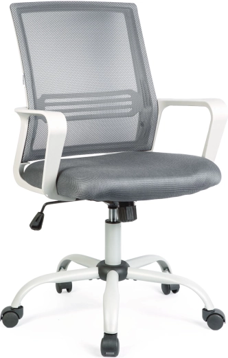 Gray office swivel chair with fixed armrests