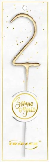 Wunderkerze Zahl 2, 16,5 cm, gold