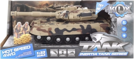 Beige battery-powered tank with flywheel