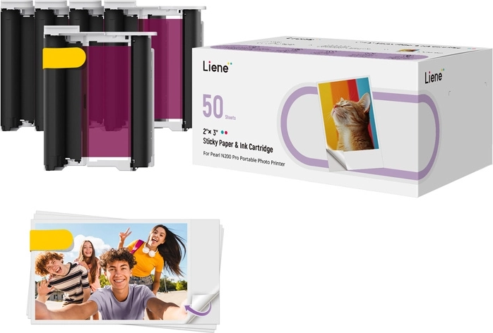 Papier photo autocollant Liene 2×3", 50 feuilles + 5 cartouches d’encre