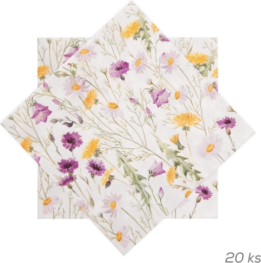 Serviettes en papier à motif de fleurs printanières 33 × 33 cm, 20 pcs, violettes