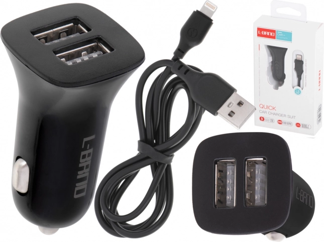 Schnelles duales Auto-Ladegerät 2x USB 2,1 A mit Lightning-Kabel L-BRND