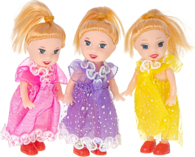 Set van 3 kleine poppen voor het poppenhuis, 10 cm