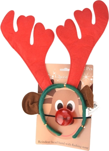 Christmas headband with reindeer antlers and a glowing LED nose