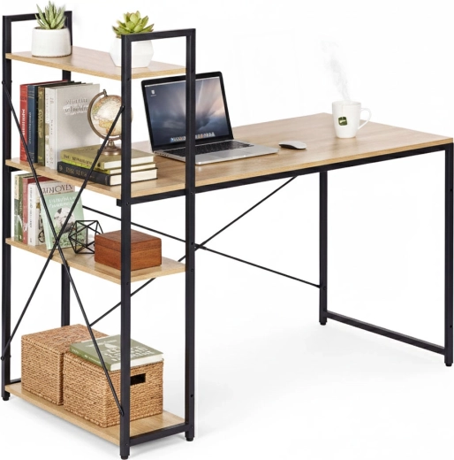 Bureau d’écriture 120 × 60 cm avec étagère et 3 rayons style loft ModernHome