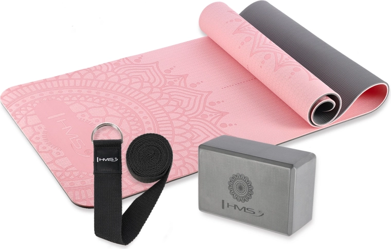 Pink HMS yoga set – mat, block and strap
