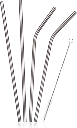 Set de pailles en acier inoxydable avec brosse de nettoyage - 4 pièces