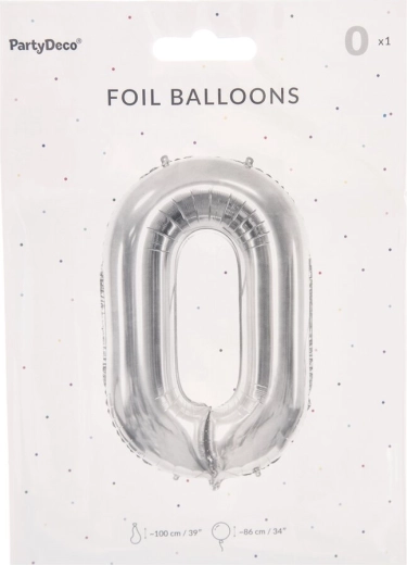 Folieballon cijfer 0 zilver 86 cm