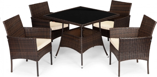 Rattan Garden Set PREGASIO with 4 Chairs and Table with Glass Top