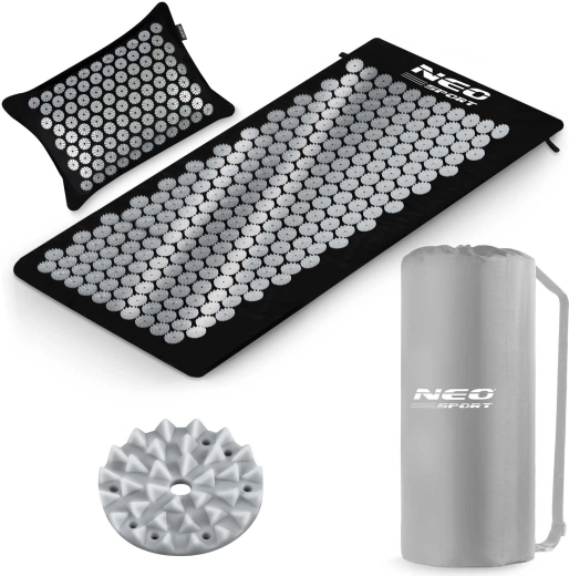Tapis d’acupression Neo-Sport à picots avec coussin noir-argenté